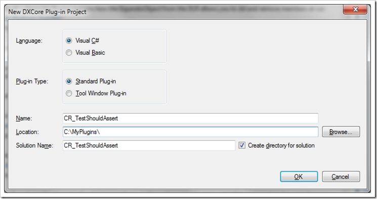 New DXCore Plug-in Project dialog